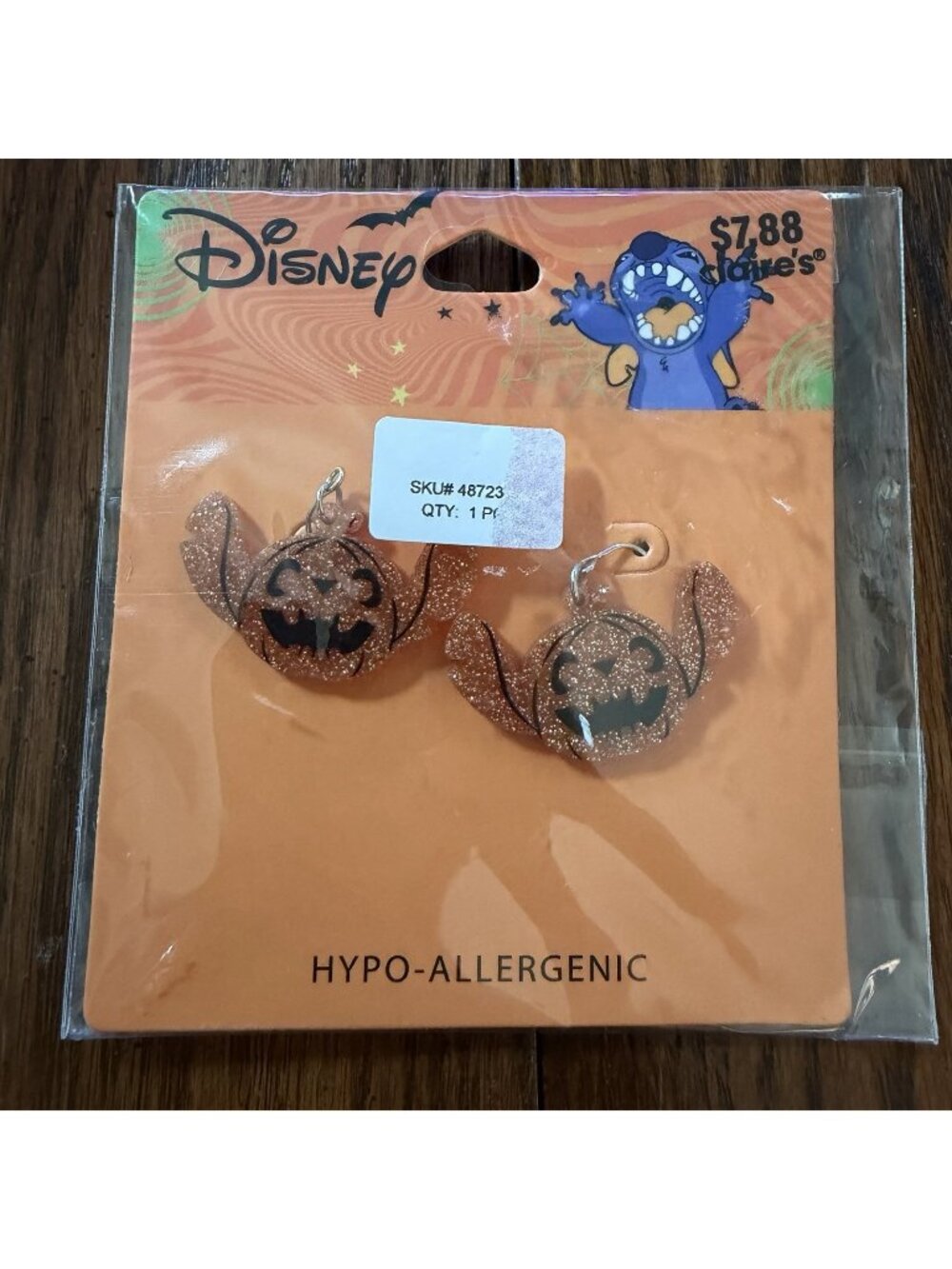 Disney Stitch Earrings Jack O Lantern Pumpkin Hypo-Allergenic Halloween New